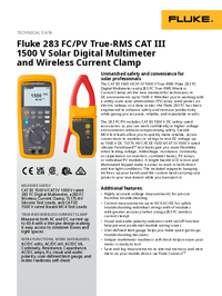 Thumbnail of document Data Sheet - 283 FC/PV Solar Digital Multimeter & Wireless Current Clamp
